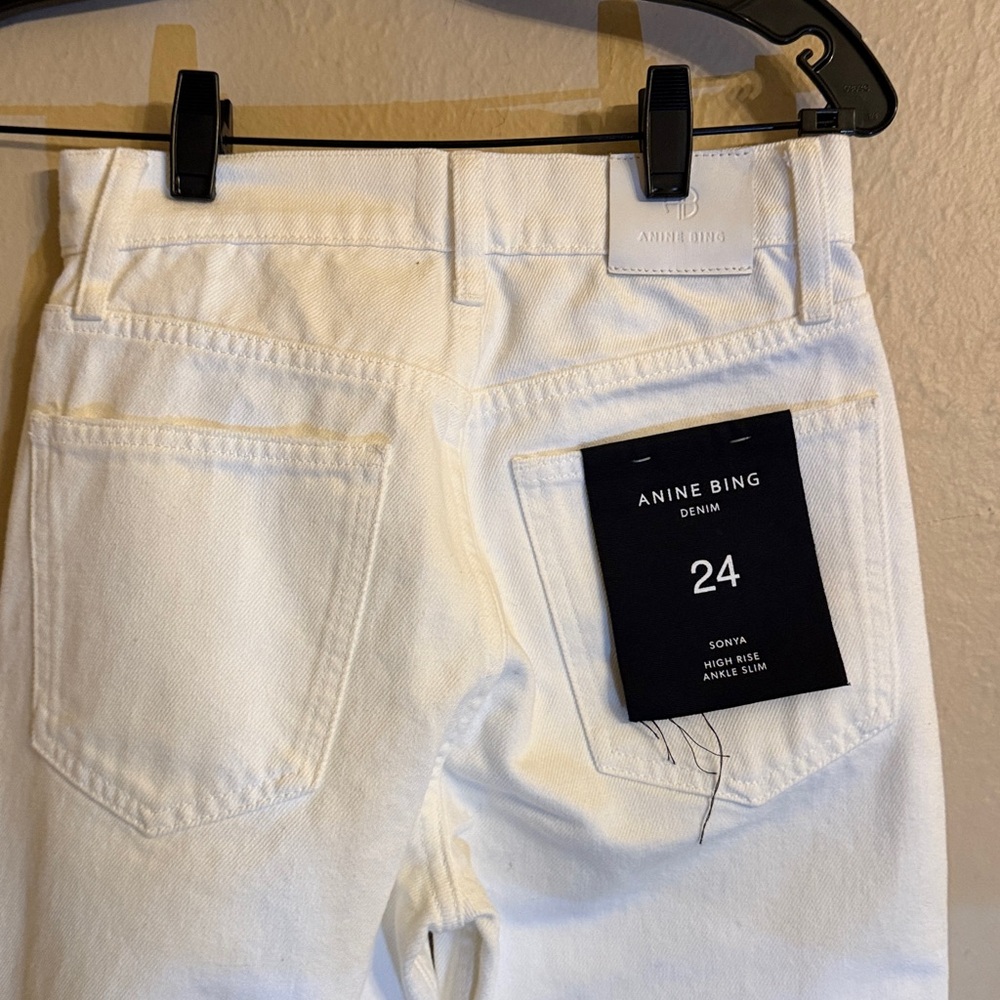 NWT Anine Bing 24 Sonya Jean high rise slim ankle white - Picture 6 of 10
